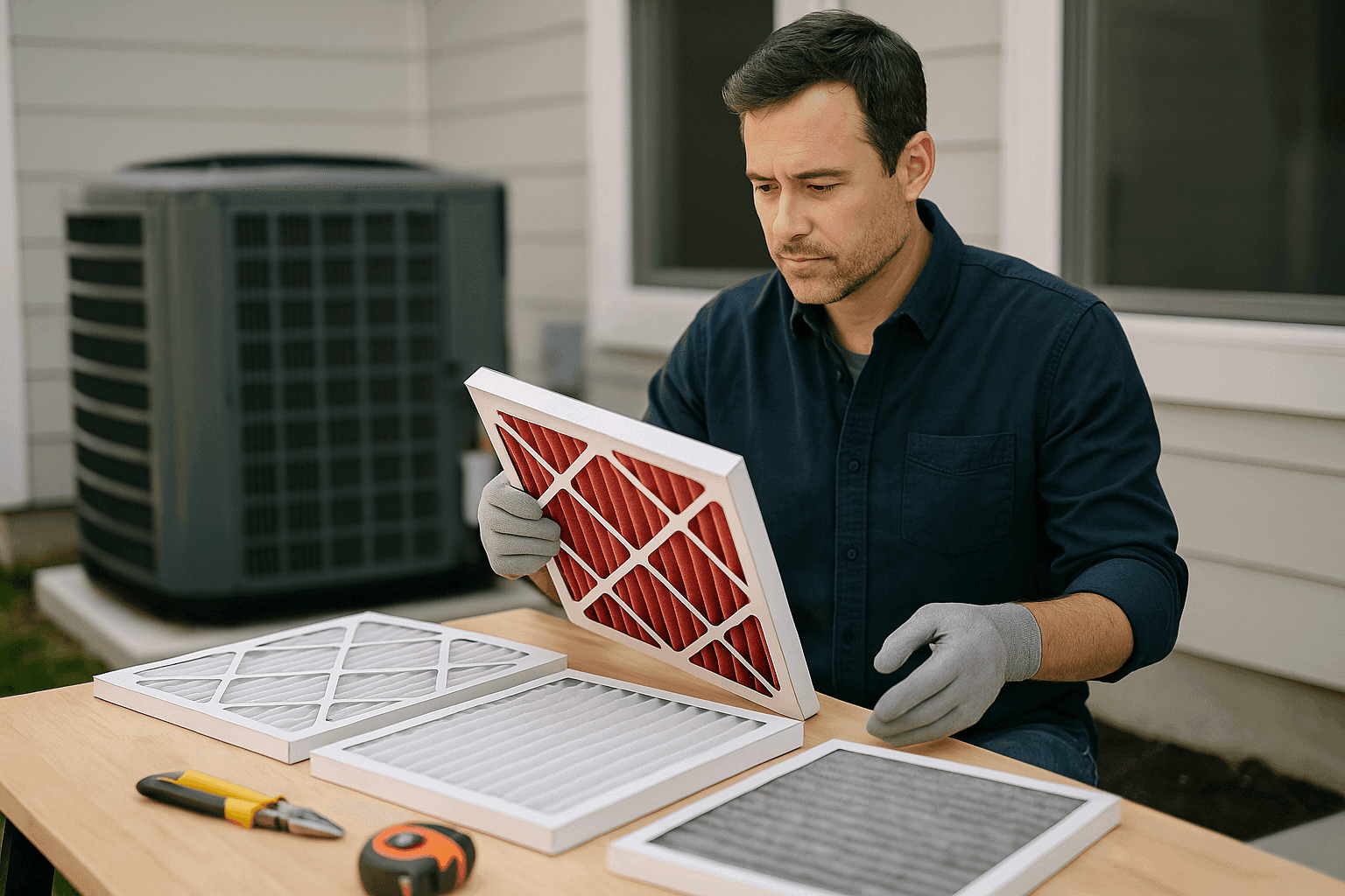 Homeowner comparing various HVAC air filters for home use